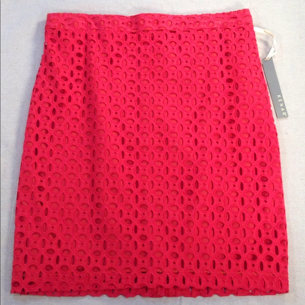 KENAR Modern Eyelet Skirt Red Hot 8 NWT HOST PICK